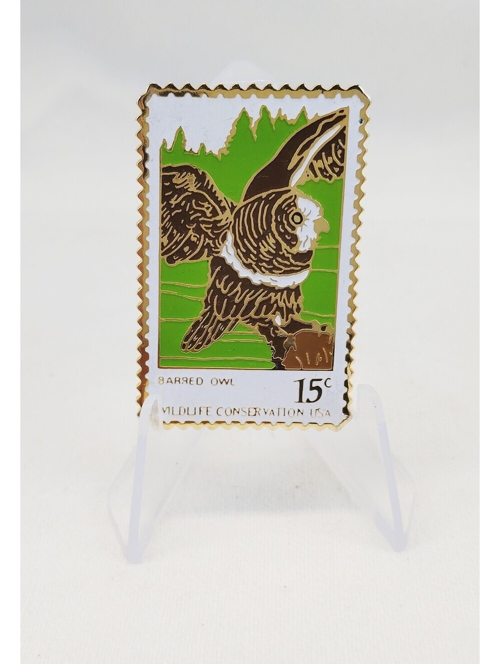 BARRED OWL WILDLIFE CONSERVATION 15 CENT POSTAGE STAMP PIN